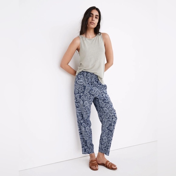 Madewell Pants - Madewell Tapered Huston Pull-On Crop Ankle Pants Paisley Blue White Floral Small
